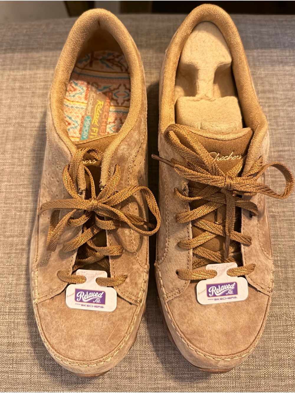 Skechers  Suede Lace-Up Sneakers in Light Brown size 10 New.